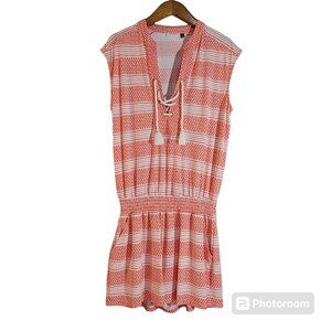 Cabana Life Nantucket Tassel Romper Womens Small Pink Coral Pockets UPF Beach